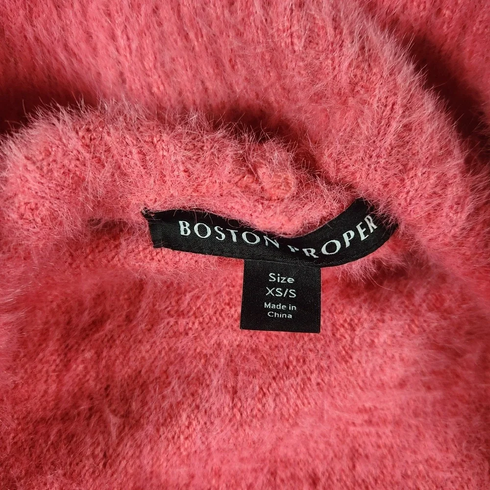 Boston Proper XS/S Pink Fuzzy Eyelash Knit Cardigan Sweater Plush Relaxed Dolman